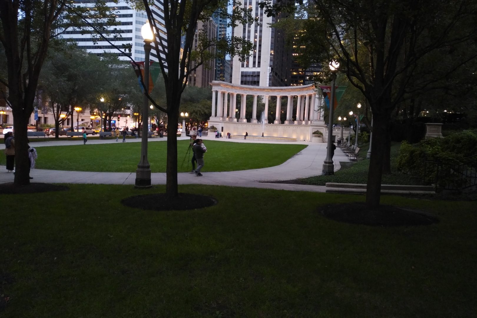 Looking at Millennium Monument from a distance during twilight hours